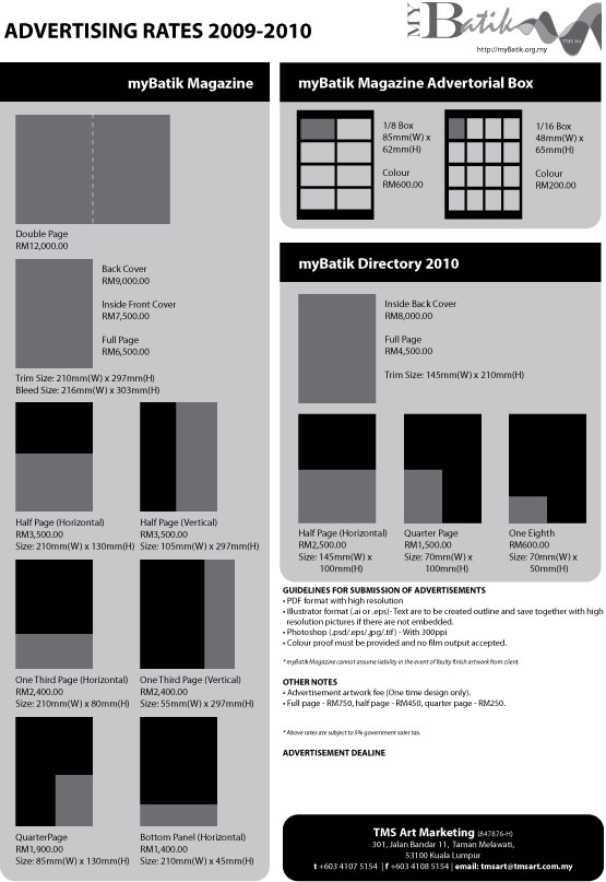 myBatik Advertisement Rate Card 2009-2010 myBatik Advertisement Rate Card 2009-2010, for more details please email to us at editor@mybatik.org.my