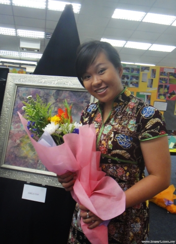 With my batik painting at ISKL library