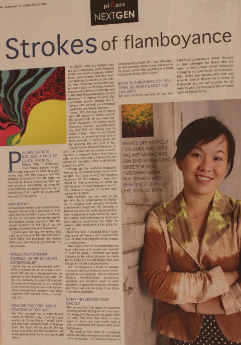 SME MALAYSIA newspaper February issue feature Emilia " Joy of Batik "