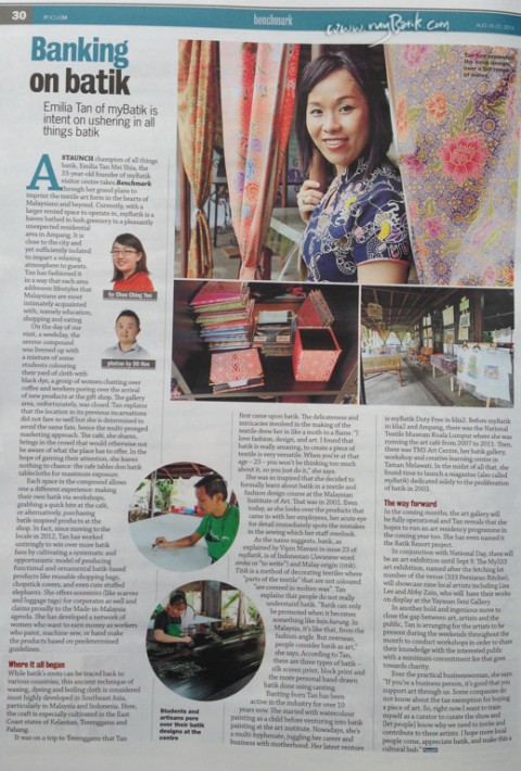 FOCUS Newspaper 15 August 2014, feature myBatik Founder, Emilia Tan