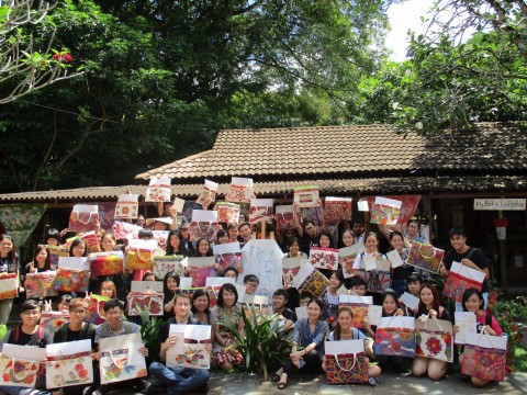 batik green bag with design students from ERICAN